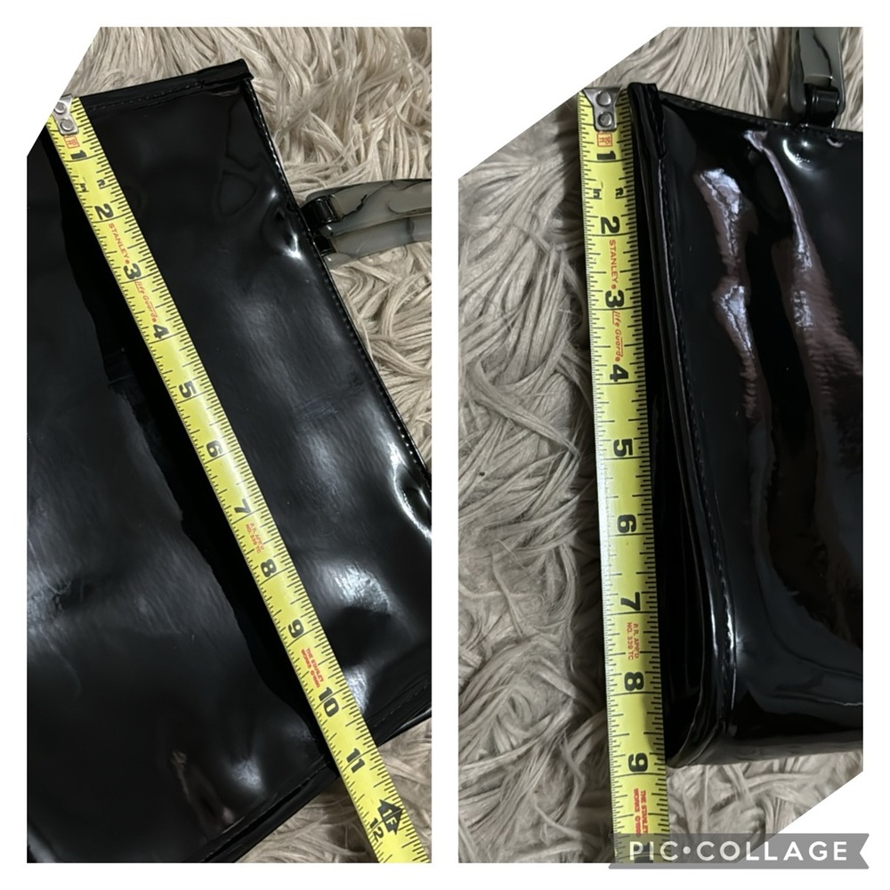 Vintage Neiman Marcus Black Patent Bag-Blk/Gray Swirled Lucite Handles-EUC - Picture 11 of 17